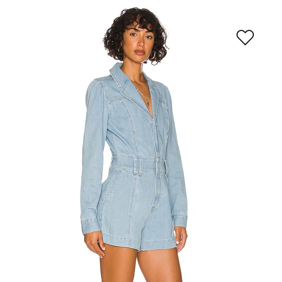 PAIGE Puff Sleeve Chambray Romper - Picture 5 of 16